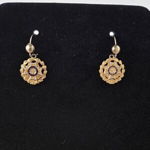 Vintage VFW Auxiliary‎ Logo Gold Medallion Tone Hook Pierced Earrings Military